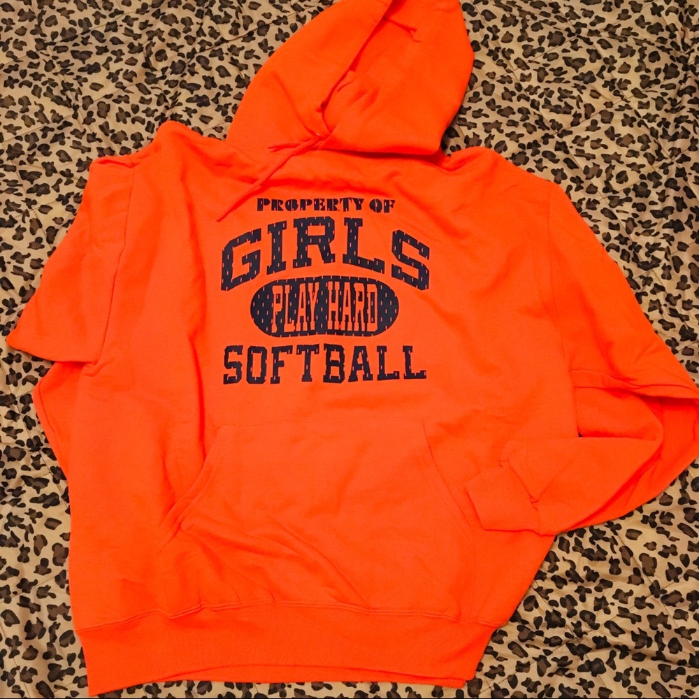 NWOT Softball/hooded orange sweatshirt
